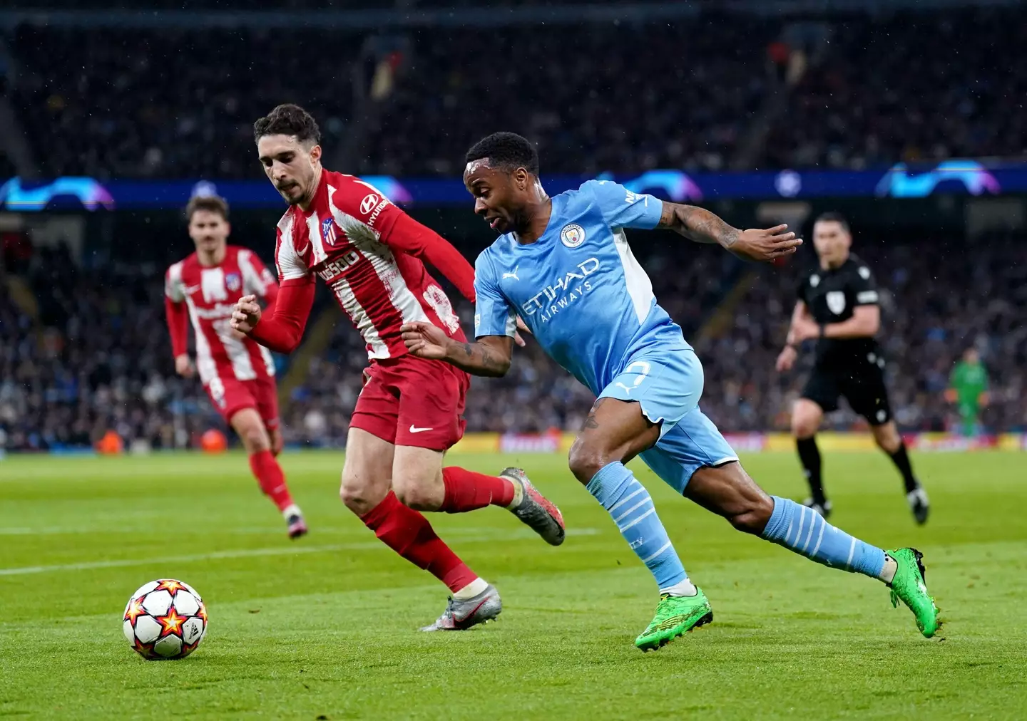 Raheem Sterling in Champions League action for Manchester City (Alamy)