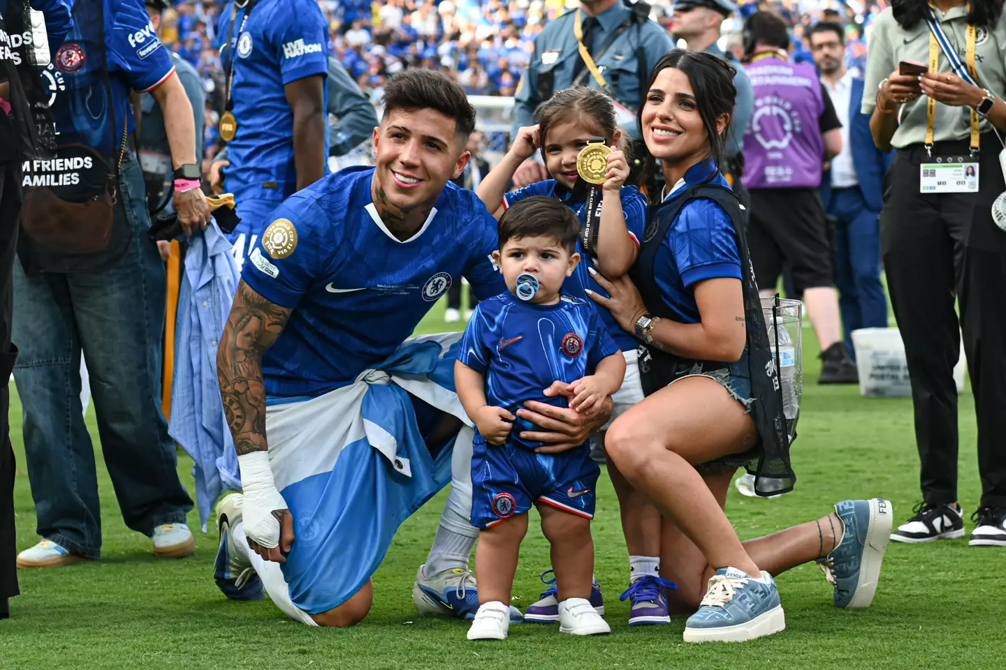 Enzo Fernandez with long-time partner Valentina Cervantes. Image: Getty