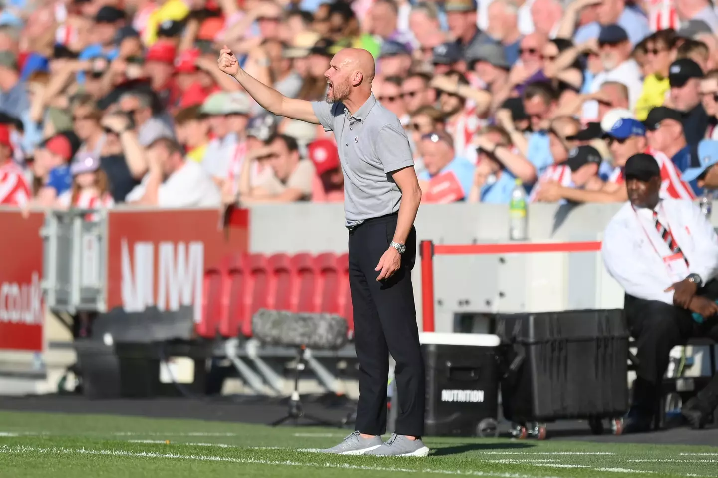 Erik ten Hag on the touchline as Manchester United face Brentford. (Man Utd)