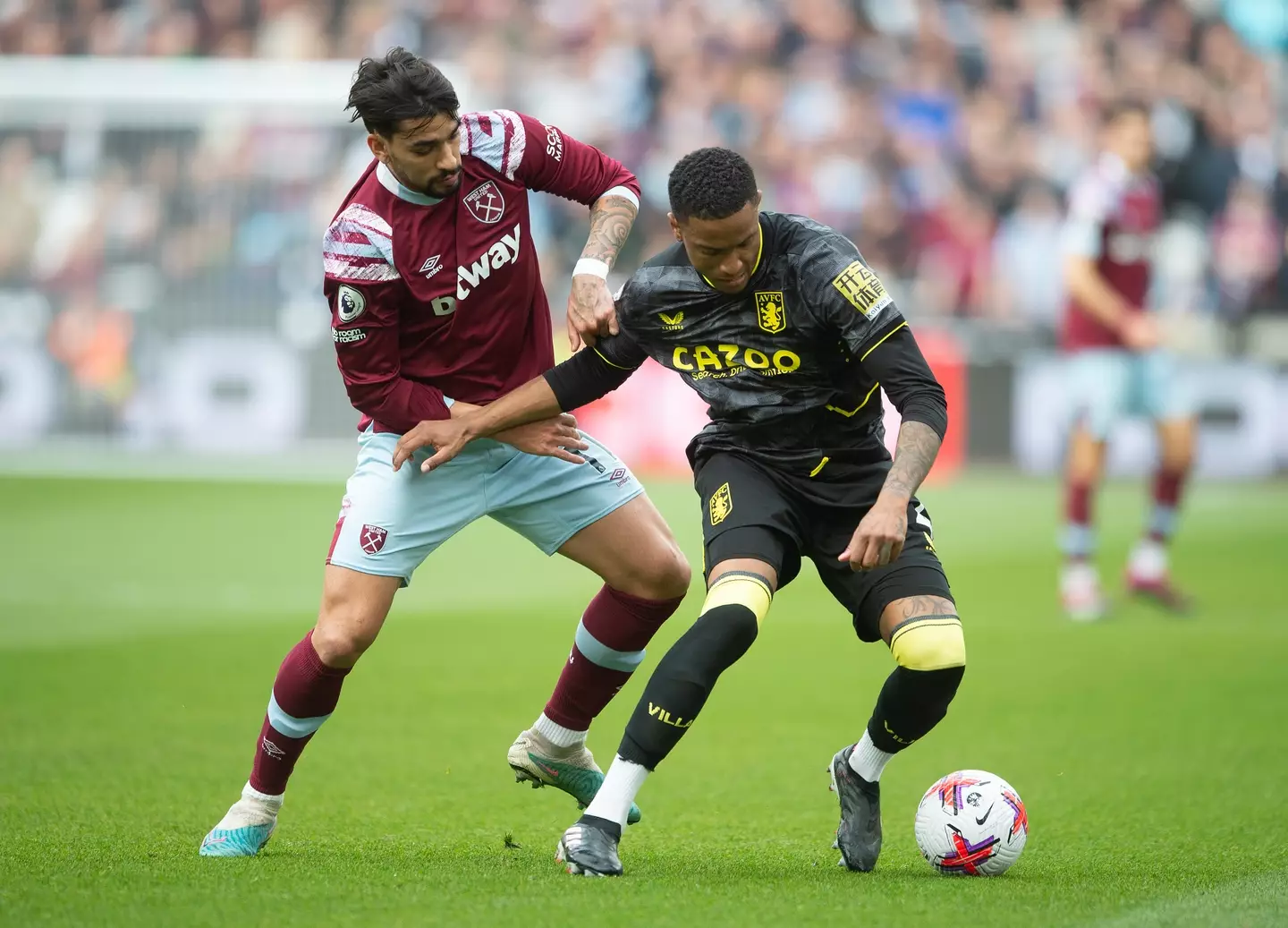 Lucas Paqueta in action for West Ham United against Aston Villa. Image: Getty