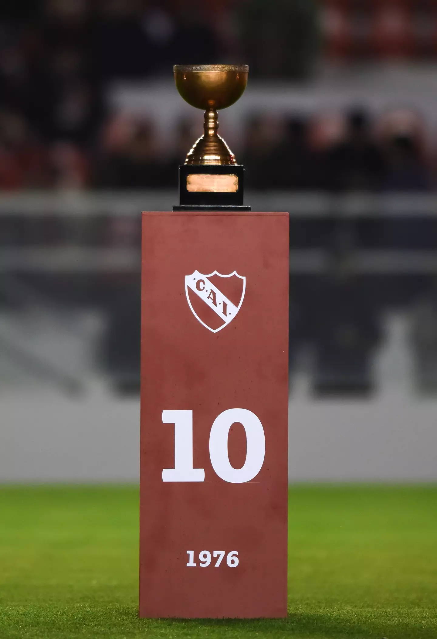 The Copa Interamericana trophy displayed during a celebration of Independiente. Image credit: Getty 