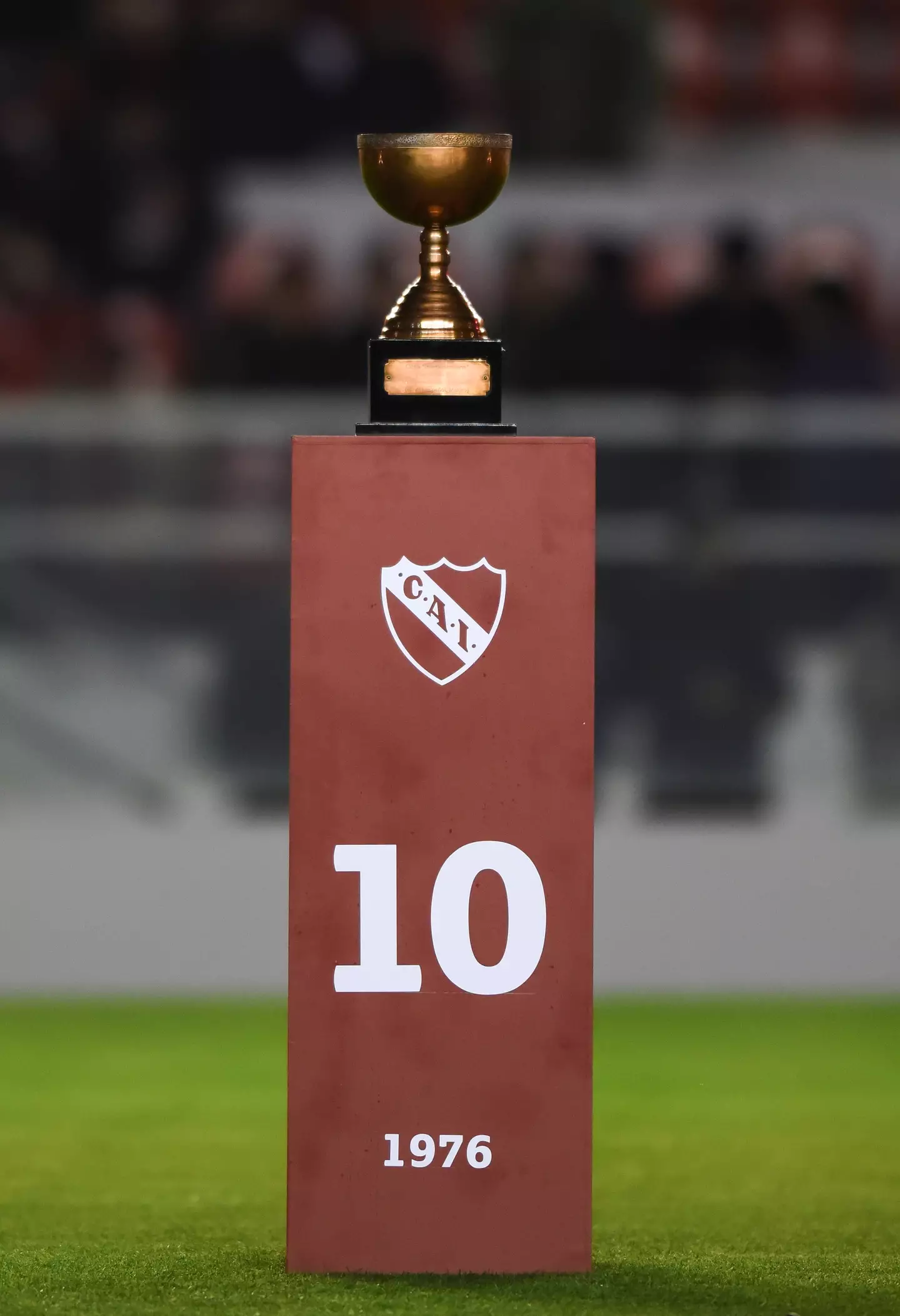 The Copa Interamericana trophy displayed during a celebration of Independiente. Image credit: Getty