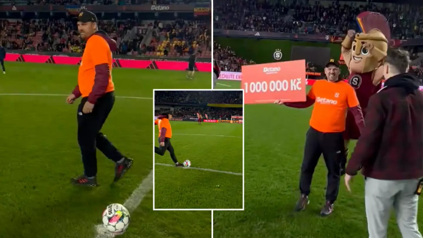 Sparta Prague fan awarded 1 million Czech Koruna for winning half-time competition and the crowd went nuts