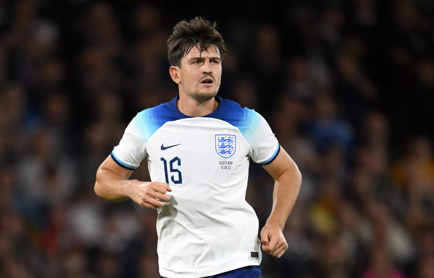 Harry Maguire in action for England. Image: Getty 