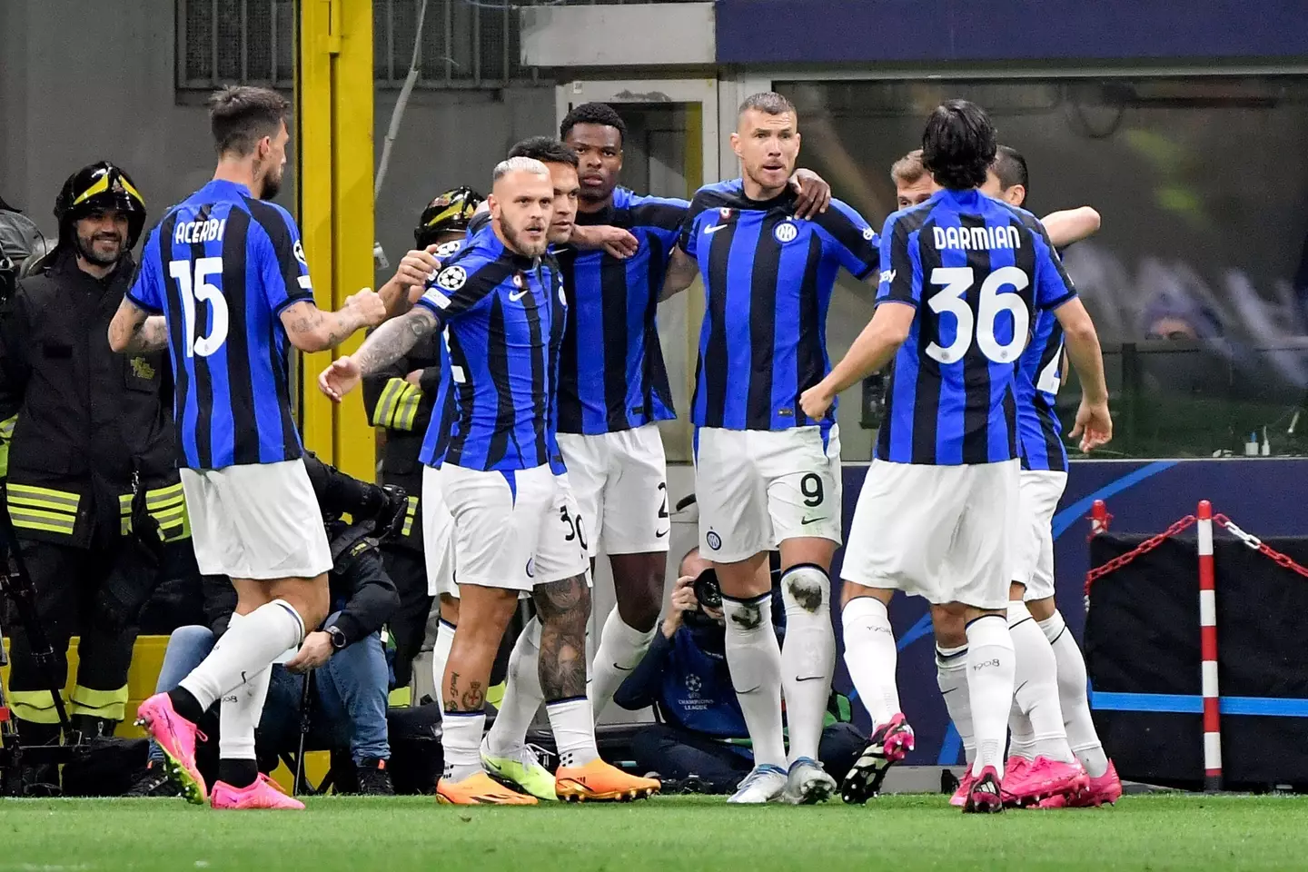 Inter Milan celebrate scoring a goal against AC Milan. Image: Alamy