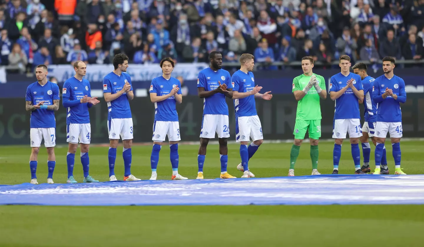 German side Schalke 04 wore messages of peace after dropping Gazprom as their sponsor. Image: PA Images
