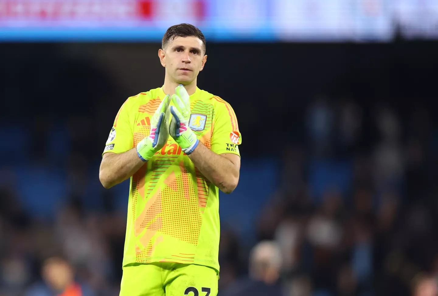 Emiliano Martinez endured a tough night as Aston Villa were beaten by Manchester City. Image: Getty