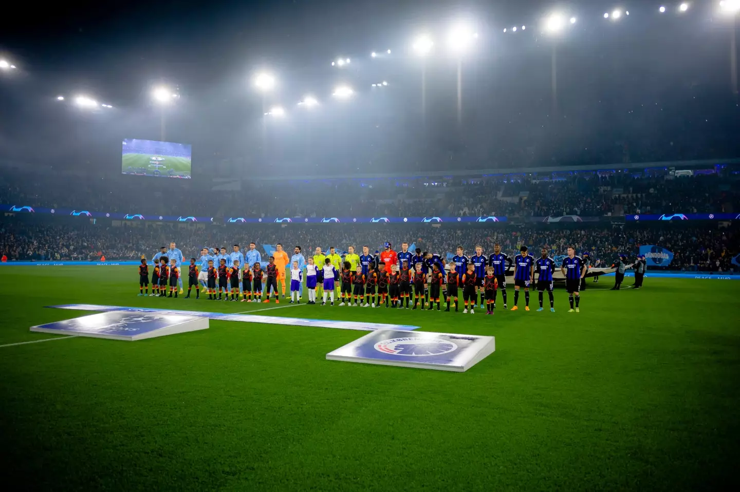 Manchester City line up in the Champions League. Image: Alamy 