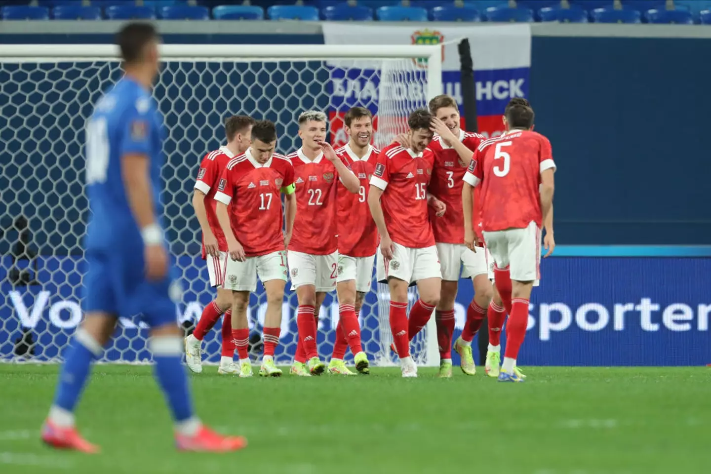 Russia compete in a World Cup qualifying match in 2021 - Getty