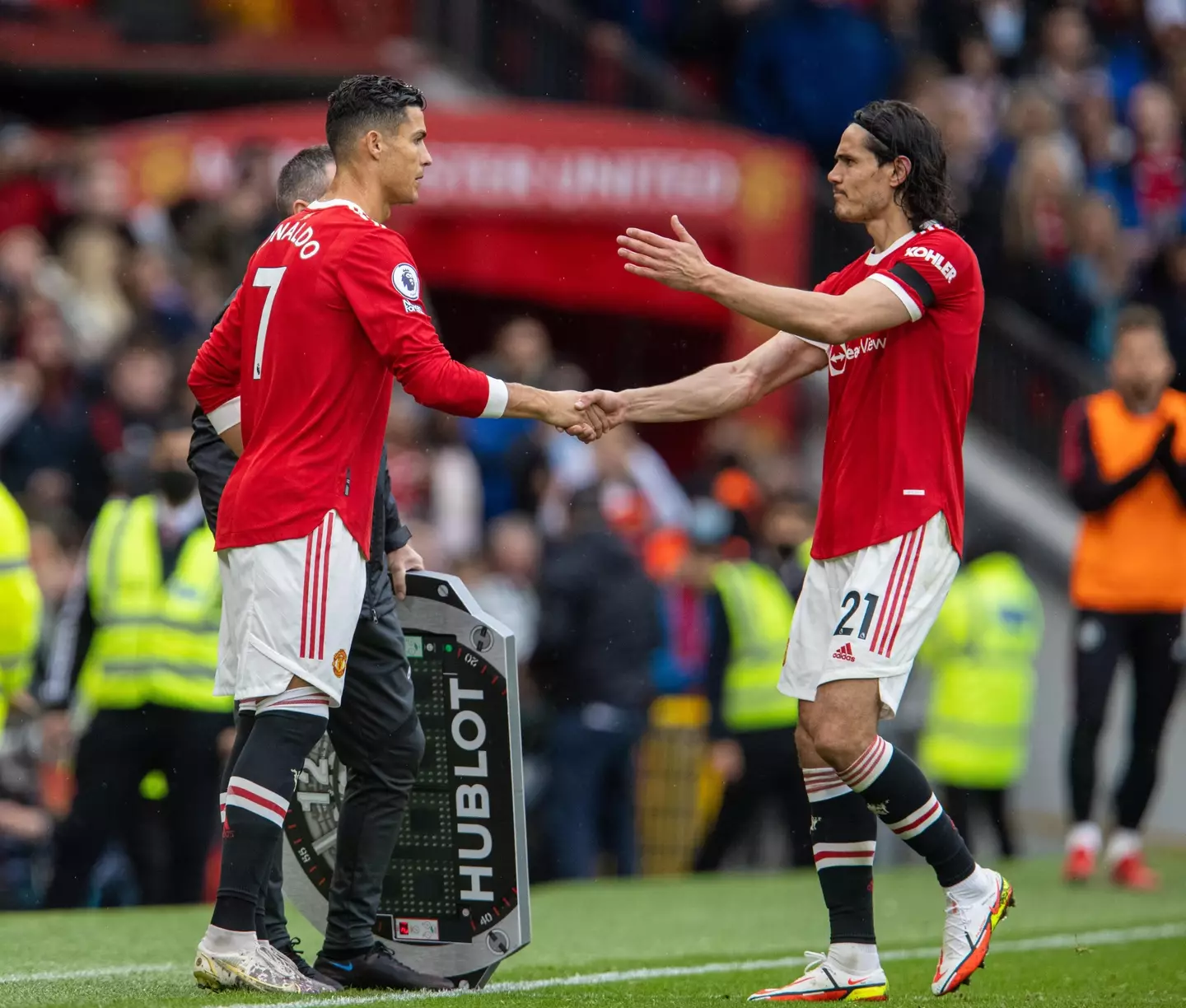 Ronaldo came on for Cavani against Everton. Image: PA Images