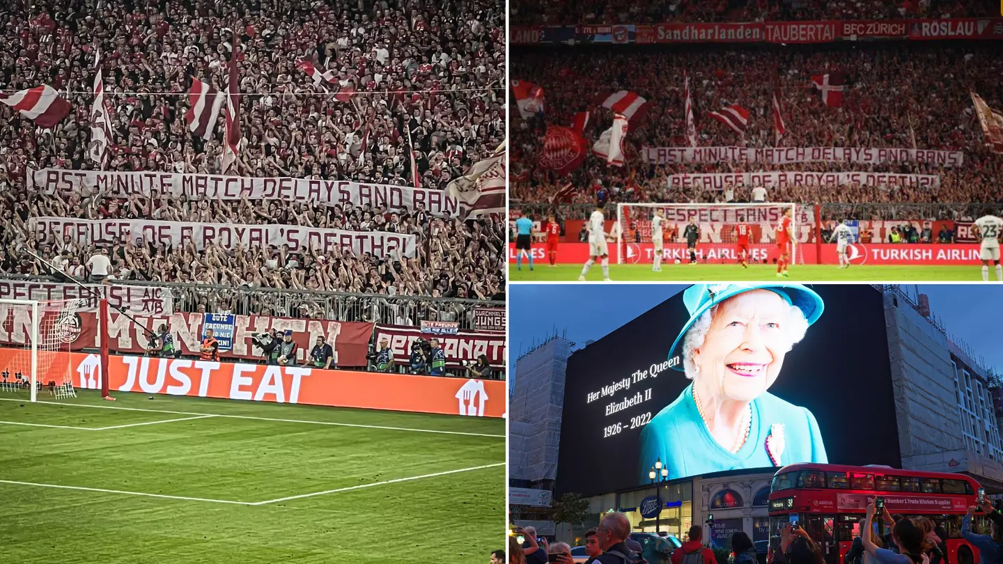 Bayern Munich fans unveil banner protesting against the impact of the Queen's death on fixtures