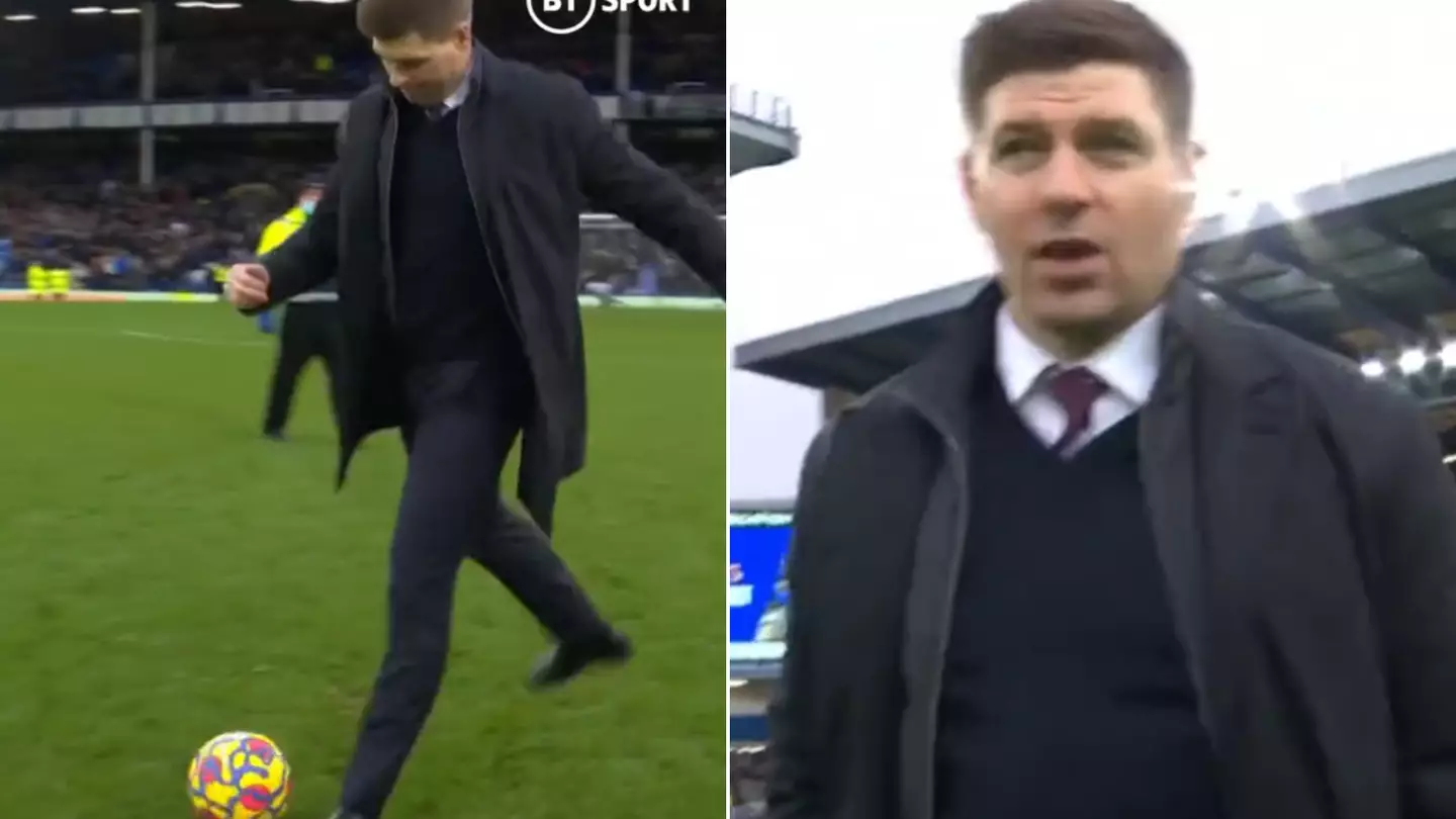 Fans Are Loving Steven Gerrard's Hilarious Reaction To Kicking The Match Ball At Full-Time