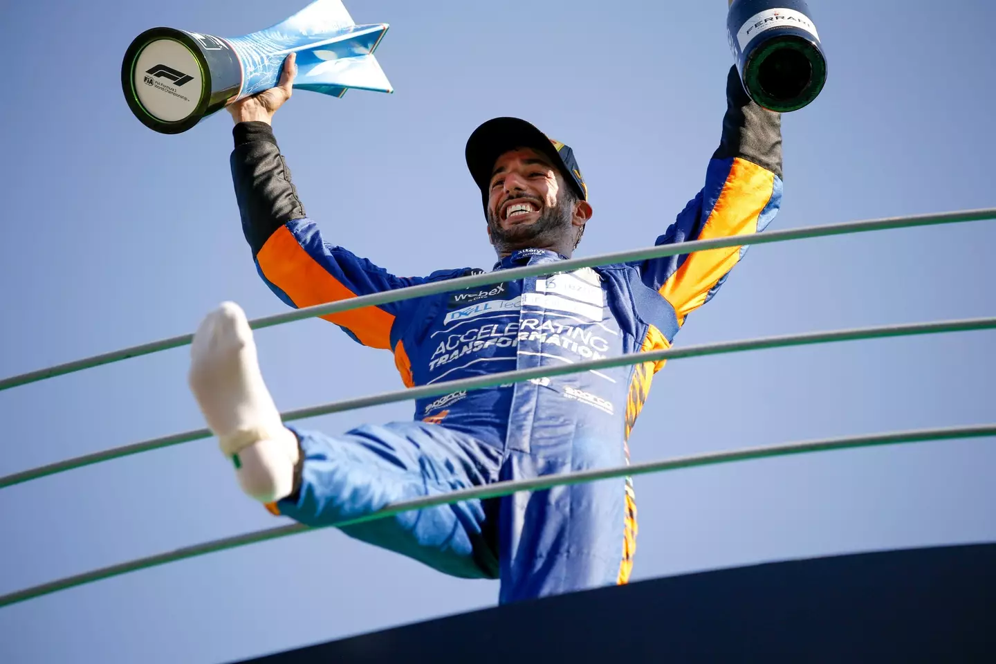 Ricciardo celebrating his win at Monza in 2021. Image: Alamy