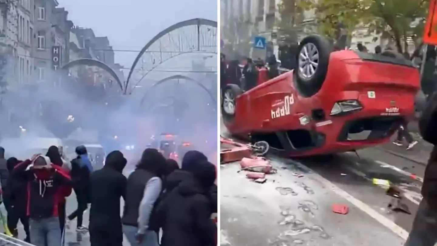 Belgian police forced to use water cannons and teargas after being attacked by Morocco fans