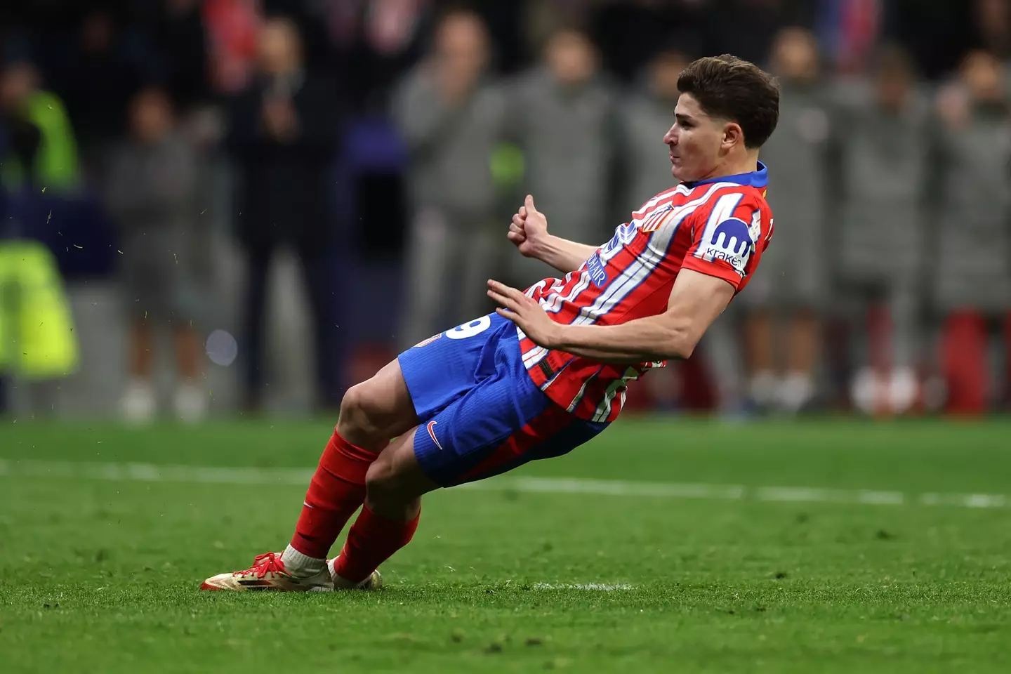 Julian Alvarez slipped and touched the ball with both feet for his penalty. Image: Getty