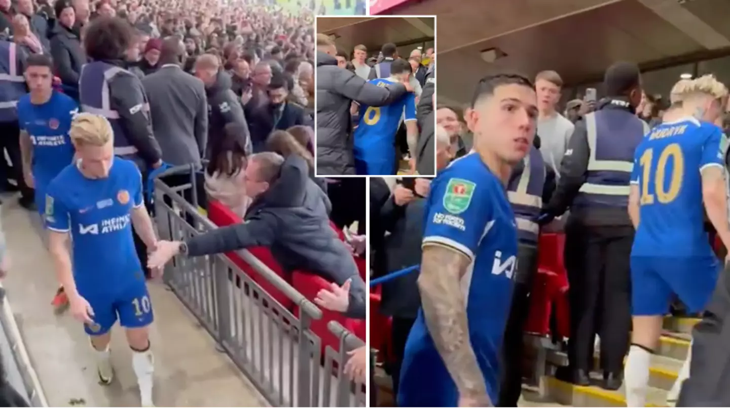 Enzo Fernandez had to be restrained when Liverpool fan mocked Chelsea flop