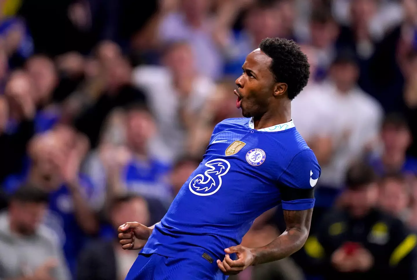 Raheem Sterling celebrating his goal against FC Salzburg.