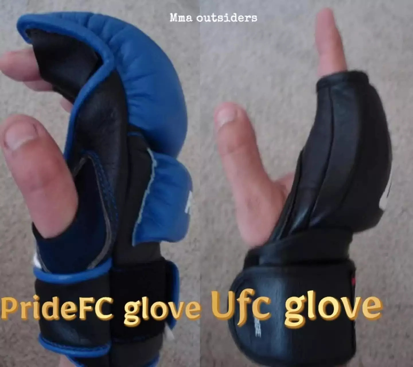 A Pride glove and a UFC glove side-by-side. Image: MMA Outsiders