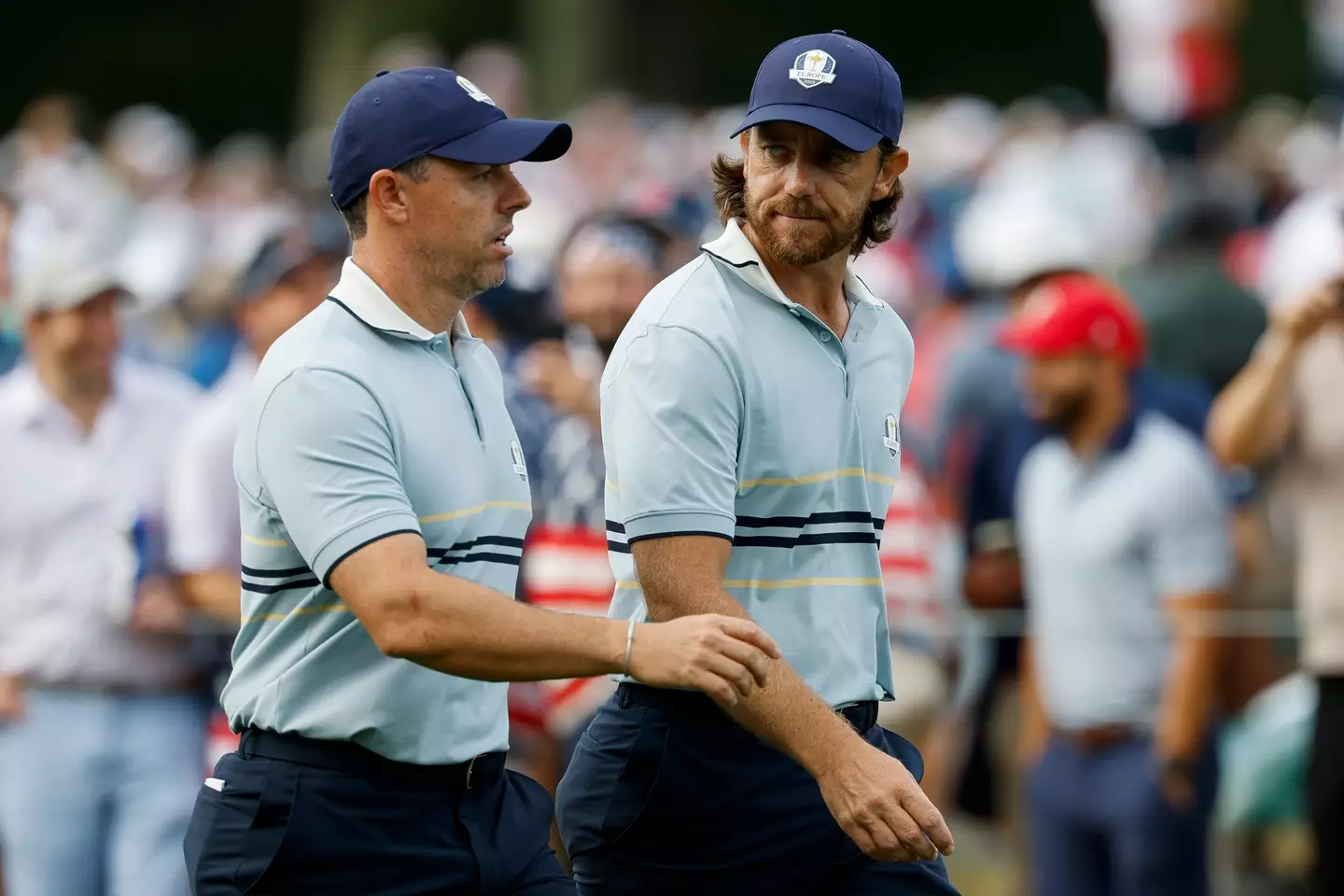 Rory McIlroy and Tommy Fleetwood during the Ryder Cup. Image: Getty