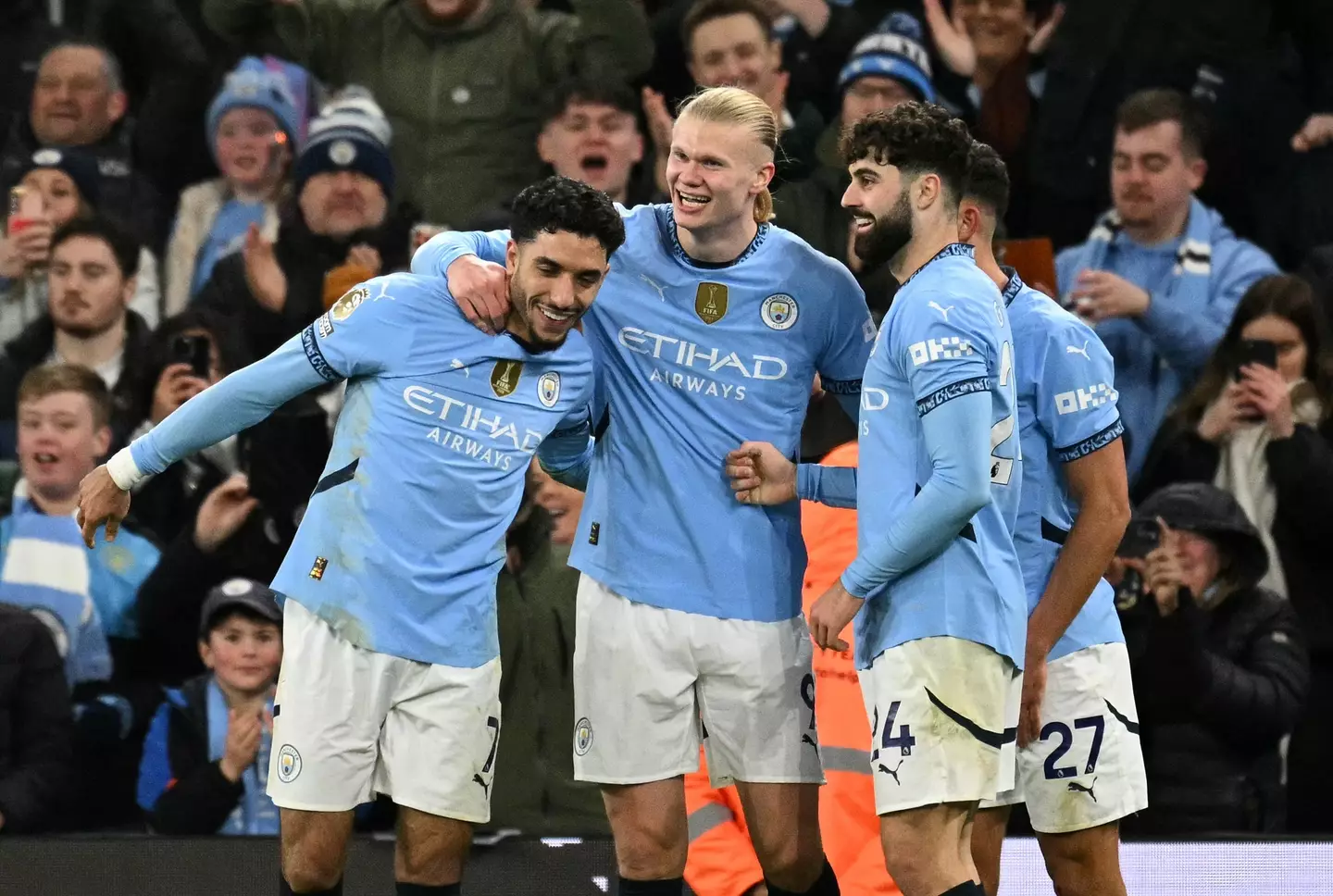 Omar Marmoush (left) was one of two Man City debutants vs Chelsea (Image: Getty)