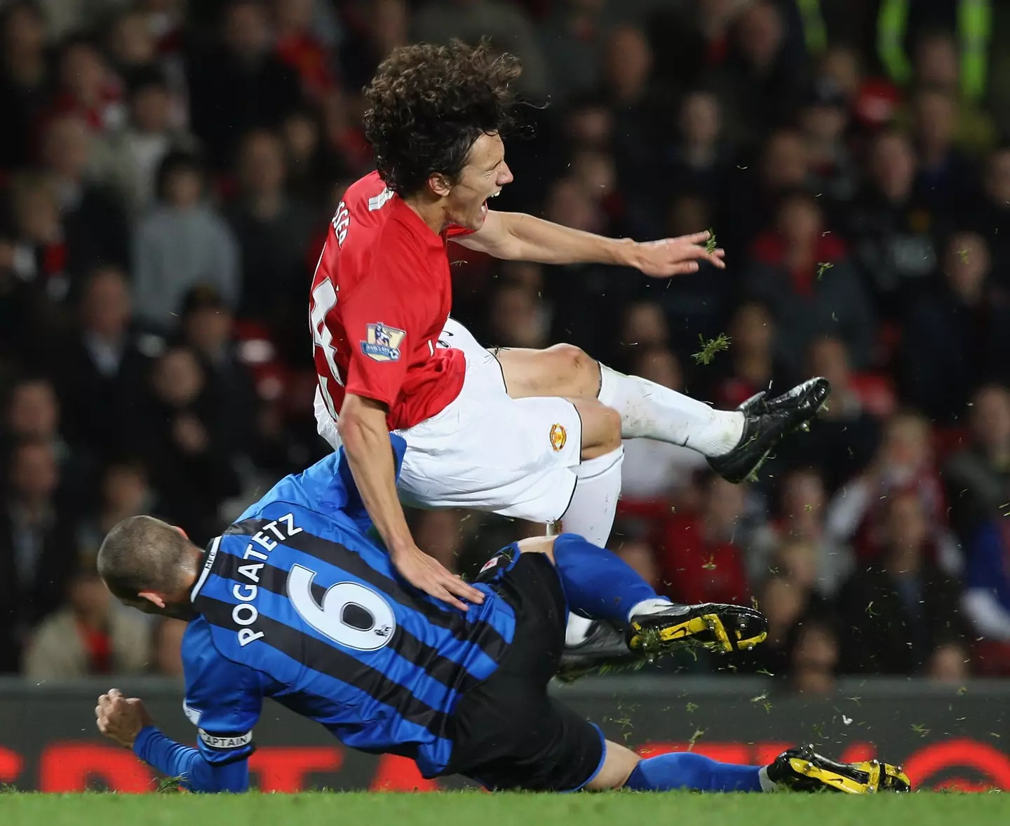 Rodrigo Possebon suffered a horrendous injury on his first Man United start. Image: Getty