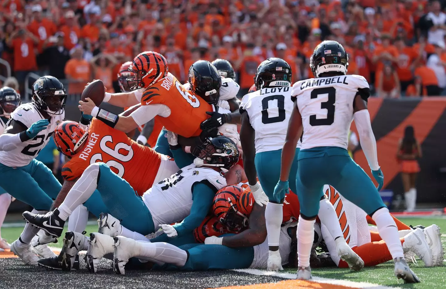 Jacksonville Jaguars playing the Cincinnati Bengals. Image: Andy Lyons / Staff via Getty