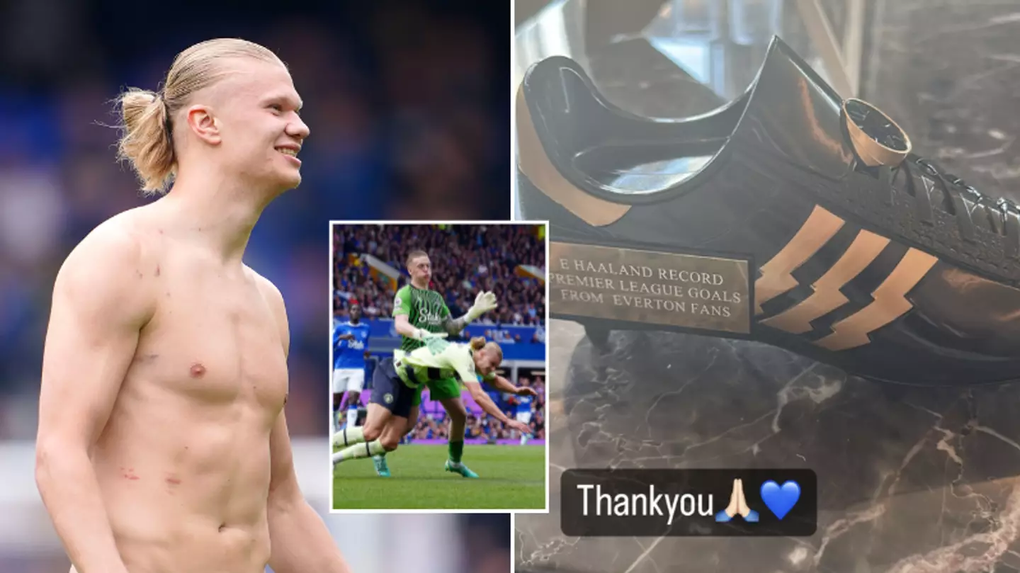 Erling Haaland has been awarded with a 'boot' trophy by Everton supporters