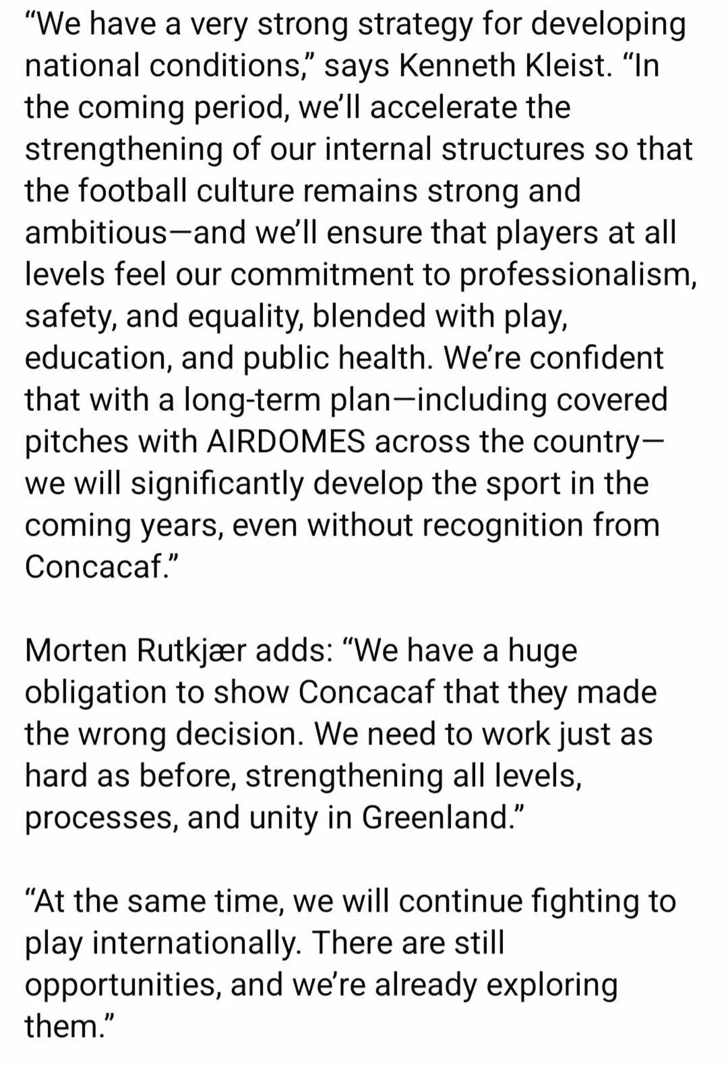 The Greenland FA (KAK) statement on CONCACAF's refusal of their membership application (Image: Facebook/KAK)
