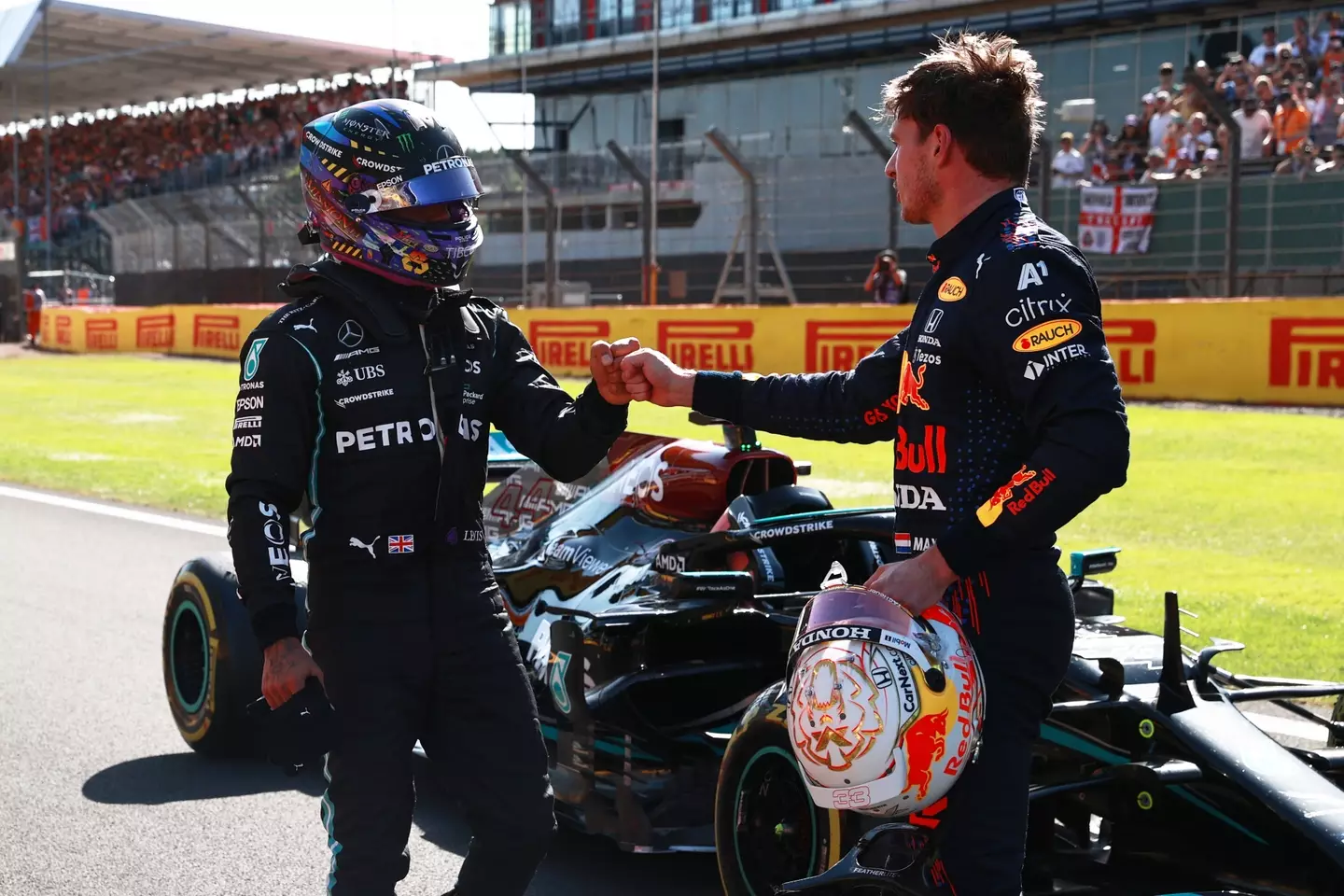 Max Verstappen and Lewis Hamilton at Silverstone in 2021 before the incident- Getty