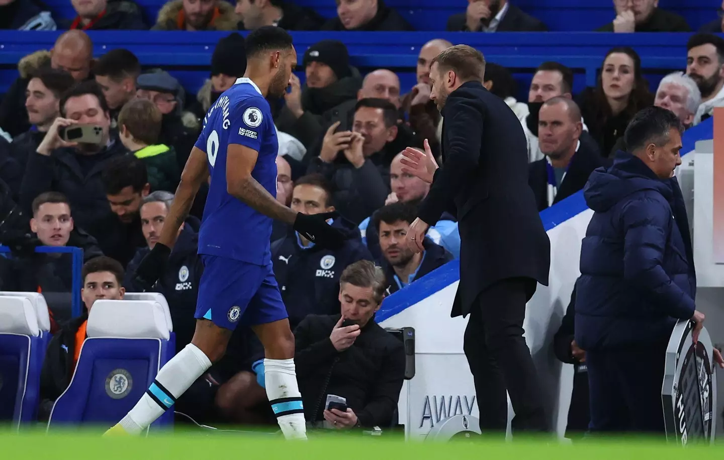 Aubameyang looked frustrated as he left the pitch. (Image