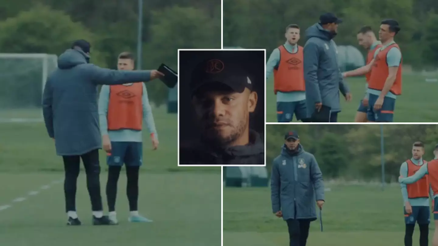 Vincent Kompany can be seen laying into Johann Berg Gudmundsson during a Burnley training session. (