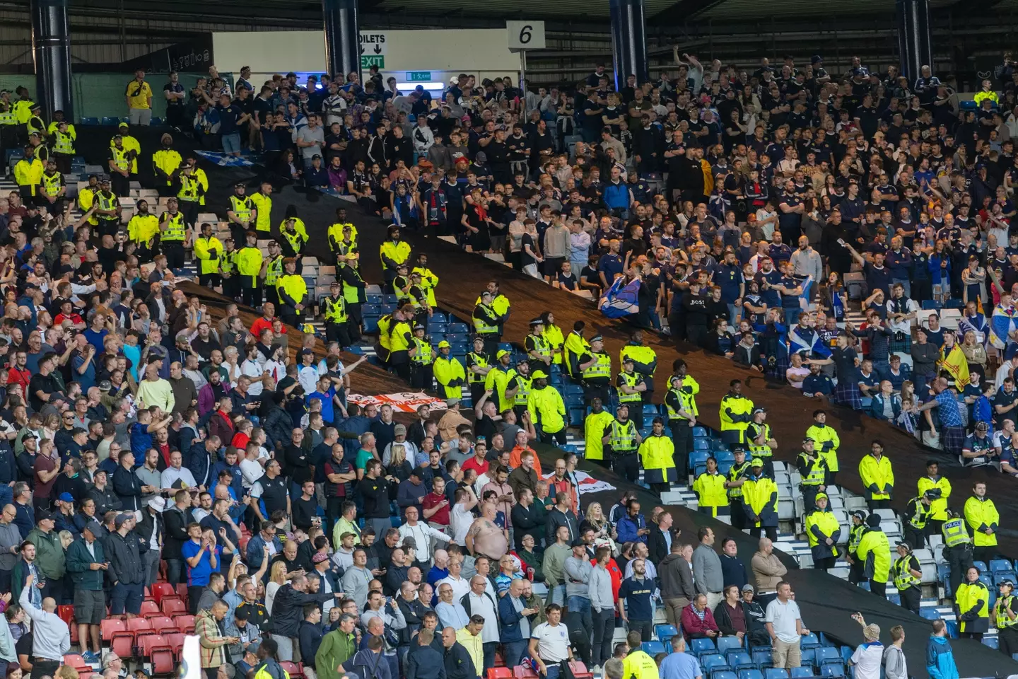 England and Scotland fans at Hampden Park. Image: Getty
