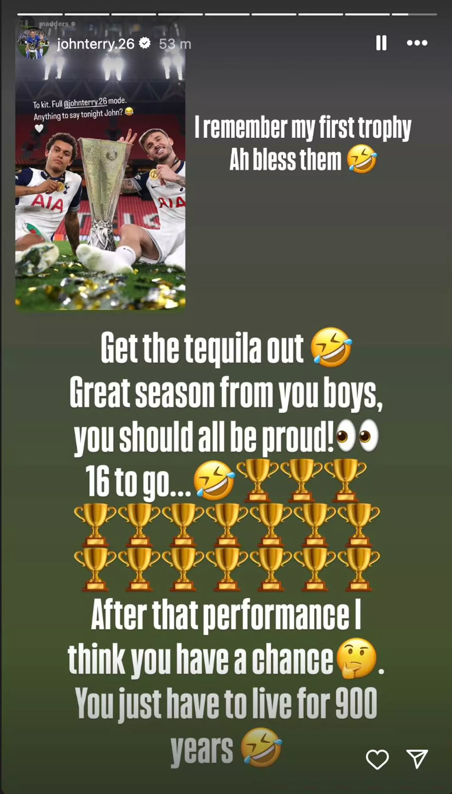 John Terry responded to James Maddison's call out with a savage message. Image: Instagram/John Terry