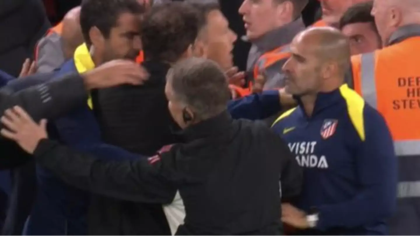 Diego Simeone Held Back by Security After Heated Moment With Liverpool Fans