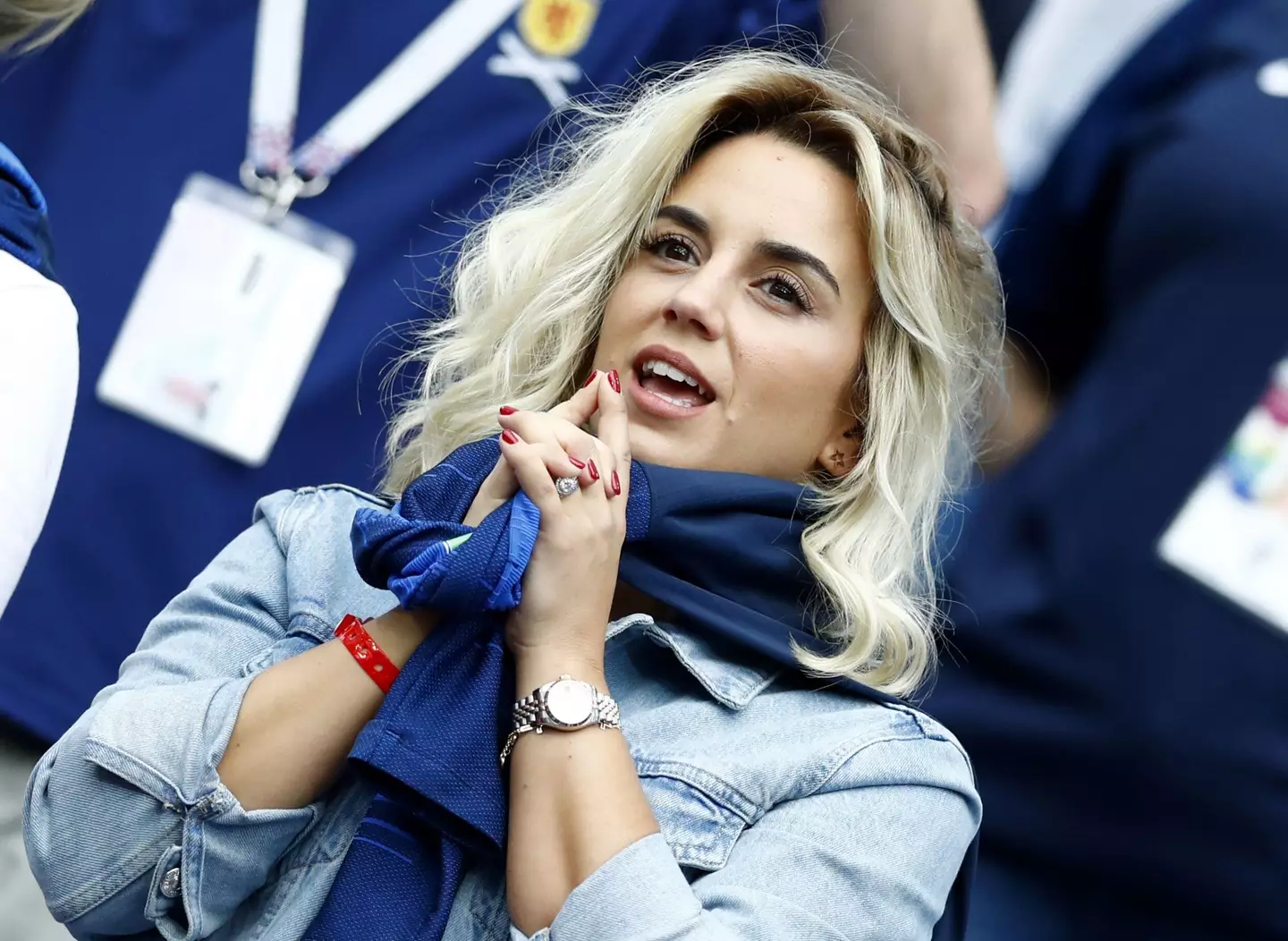 Antoine Griezmann’s wife, Erika Choperena, during France vs Uruguay at the 2018 World Cup in Russia.