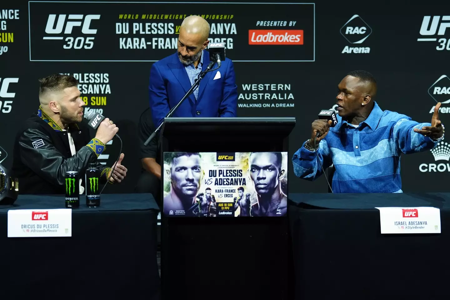 Tensions flared at the press conference between Adesanya and Du Plessis (Getty)