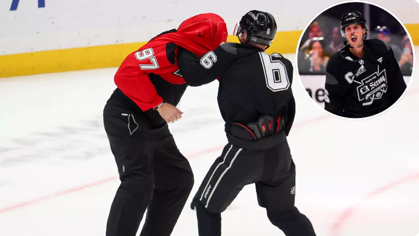 Justin Bieber 'fights' ex-NHL star during charity hockey match as Snoop Dogg issues desperate plea