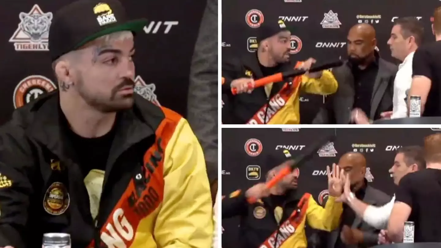 Former UFC Fighter Mike Perry Pulls Out A BASEBALL BAT And Threatens To Hit His Opponent During Heated Press Conference