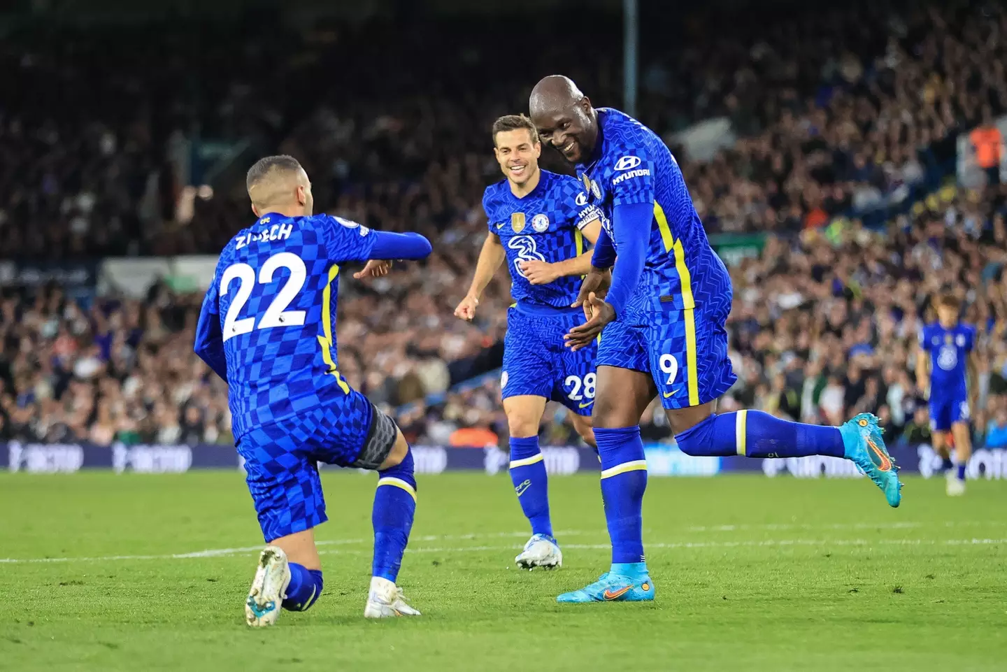 Romelu Lukaku of Chelsea celebrates his goal to make it 0-3 against Leeds in May. (Alamy)