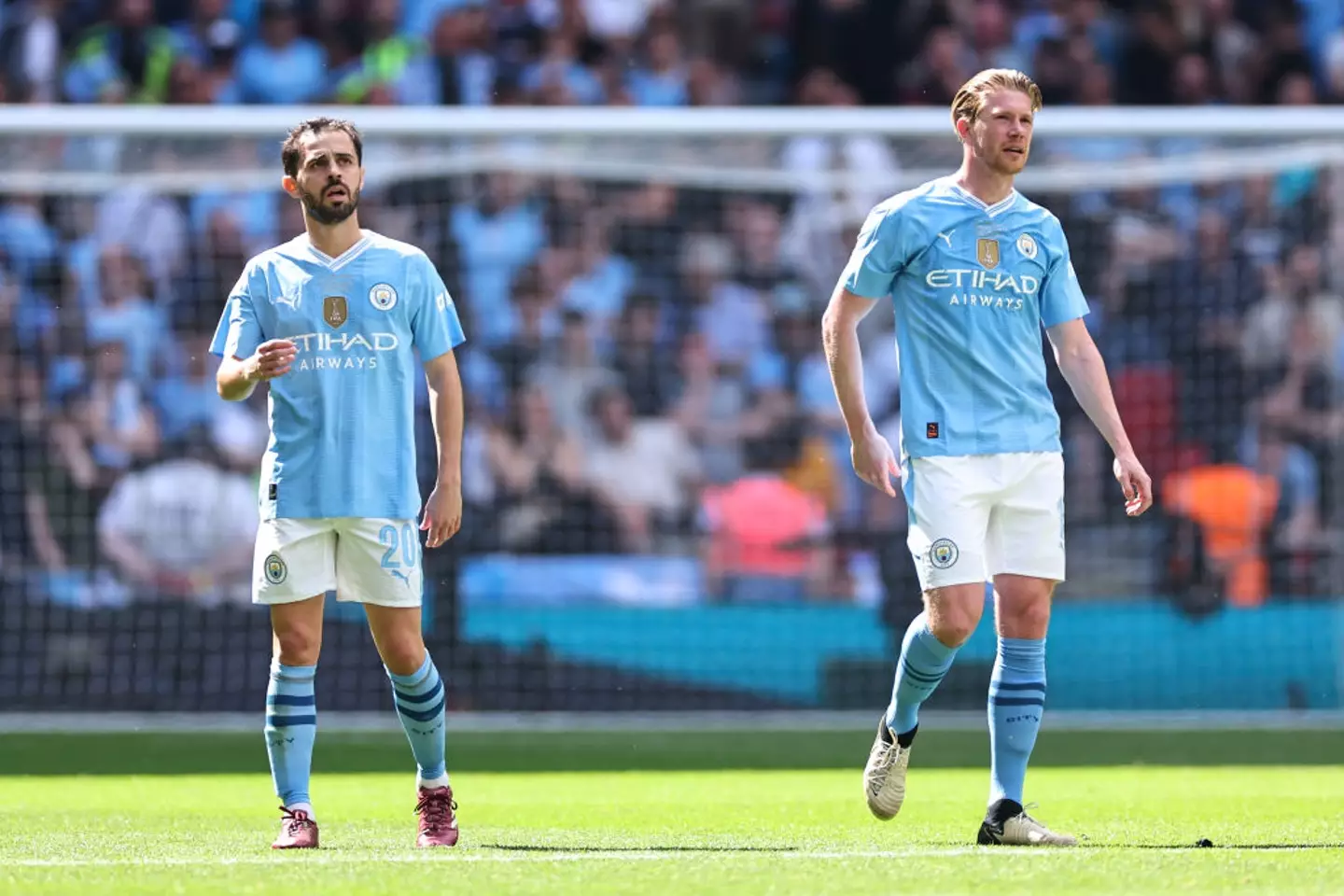 Bernardo Silva and Kevin De Bruyne pictured in action for Man City (Image: Getty)