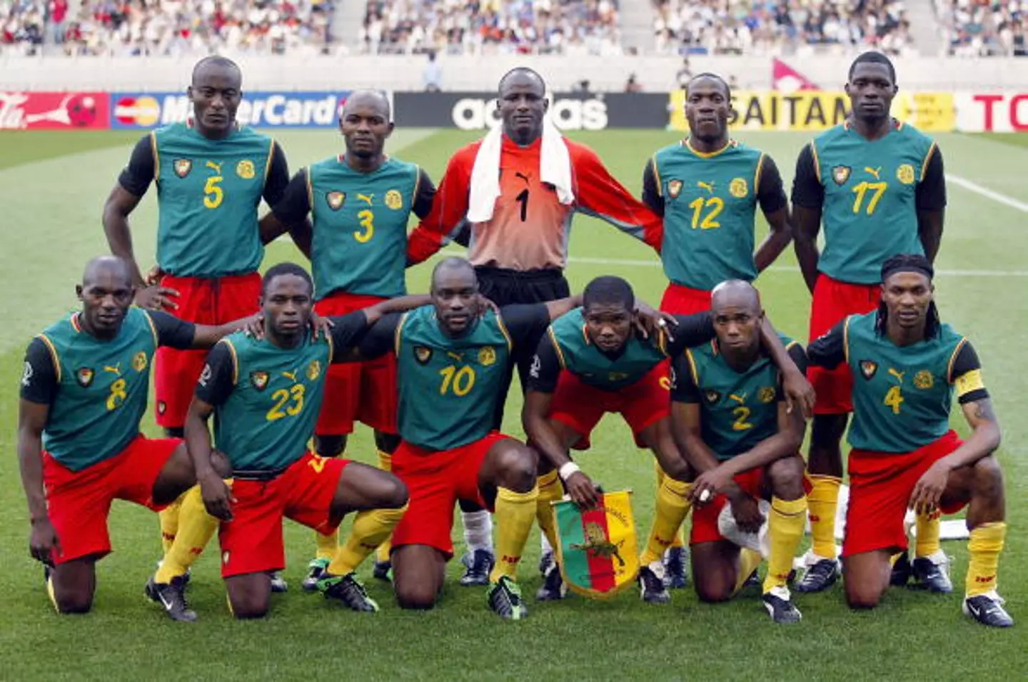 Cameroon's sleeveless kit was also outlawed by FIFA (Image: Getty)