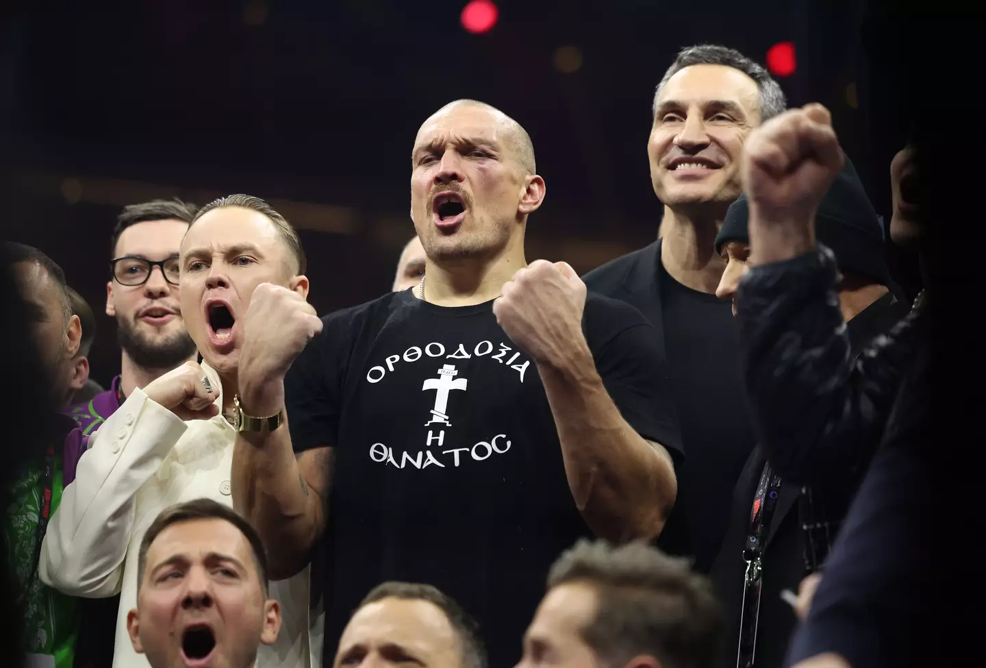 Oleksandr Usyk celebrates his victory over Tyson Fury. Image: Getty