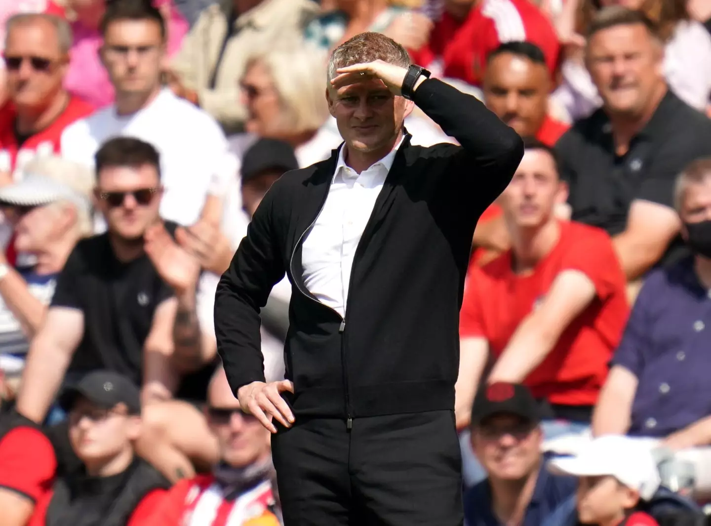 Solskjaer looks onto the St. Marys pitch during the 1-1 draw.
