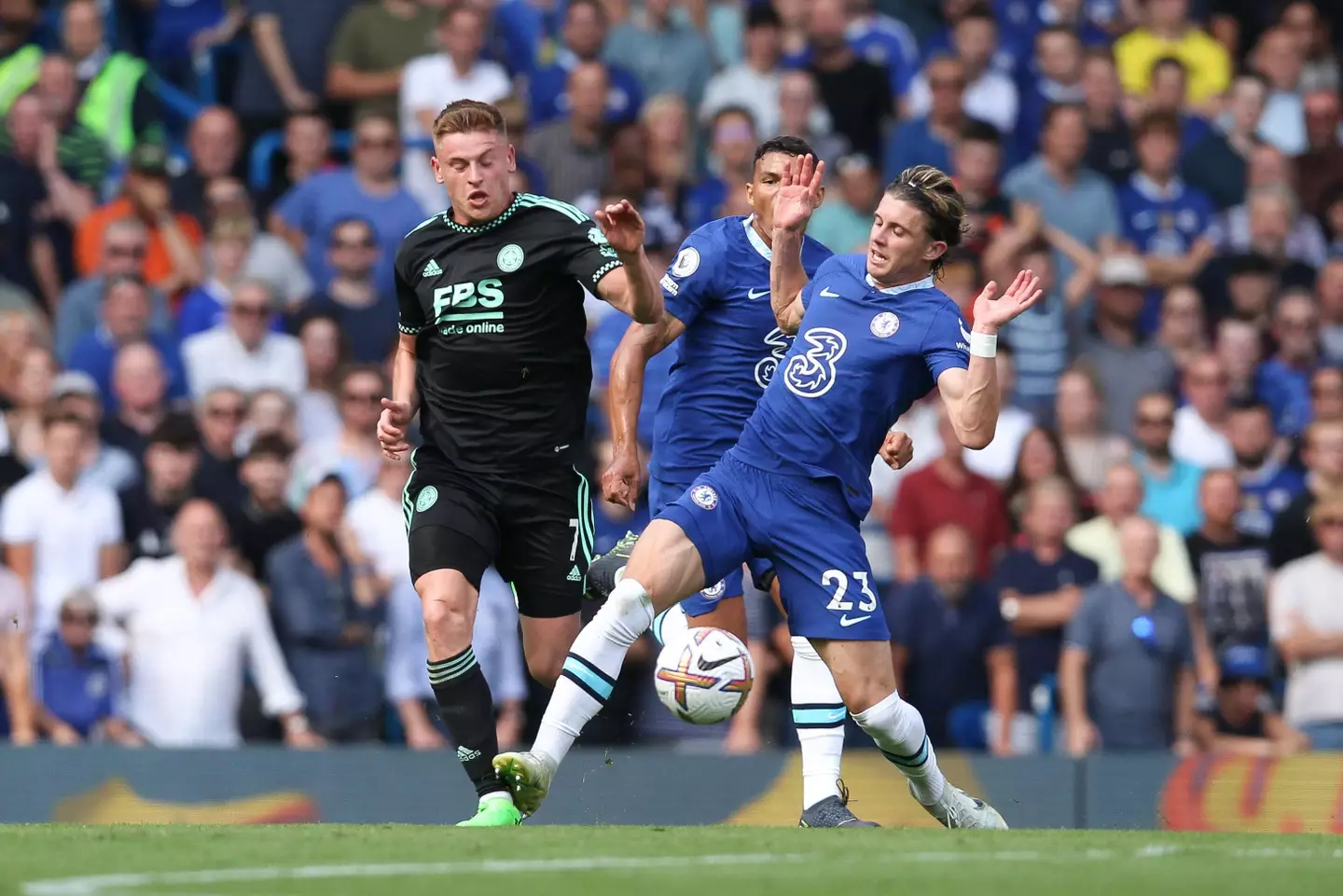 Conor Gallagher was dismissed for a second yellow card against Leicester. (Alamy)