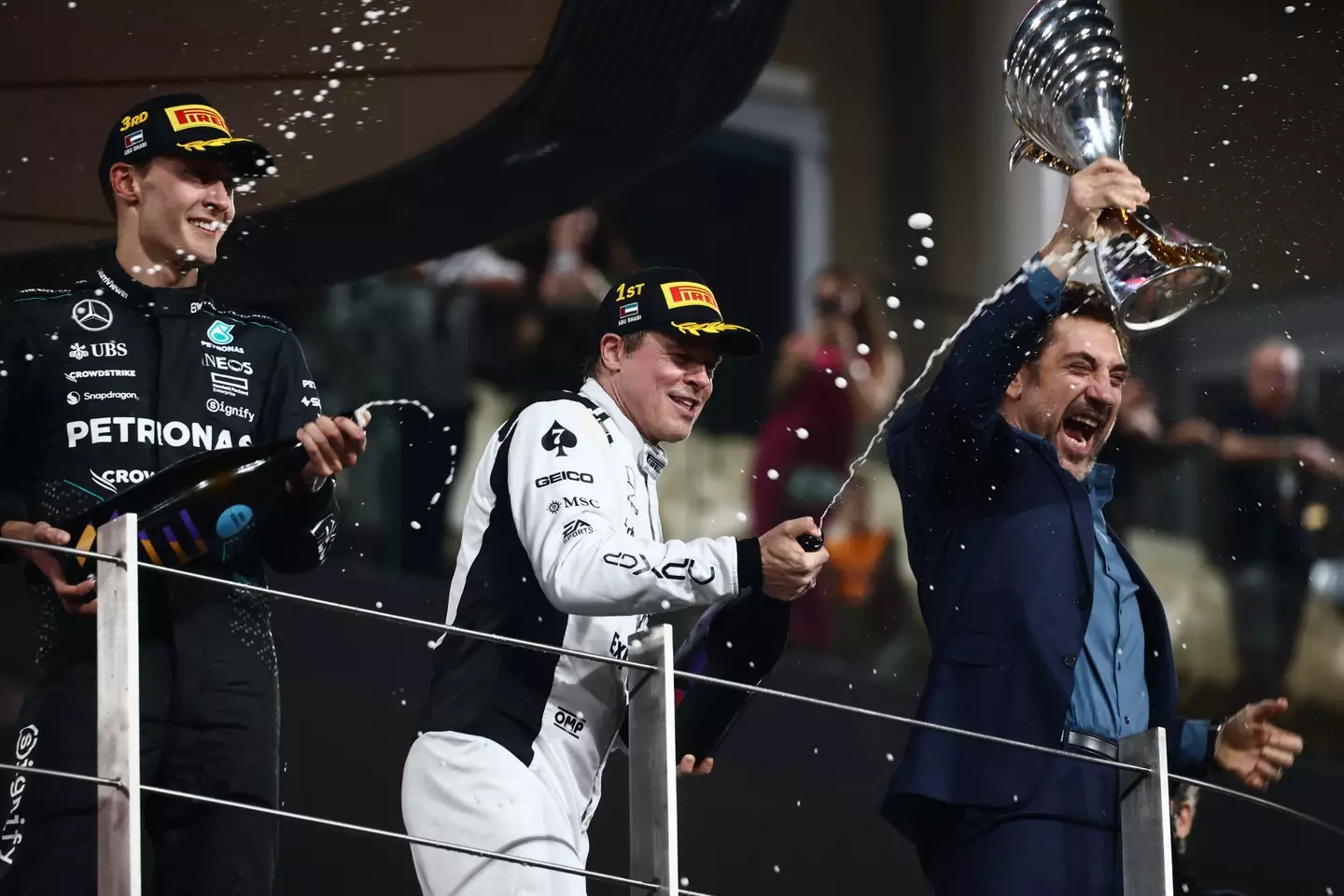 Brad Pitt was spotted fliming during the Abu Dhabi Grand Prix. Image: Getty