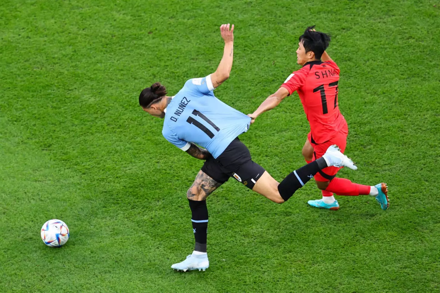 Darwin Nunez wears 'D. Nunez' on his shirt for Uruguay (Image: Getty)