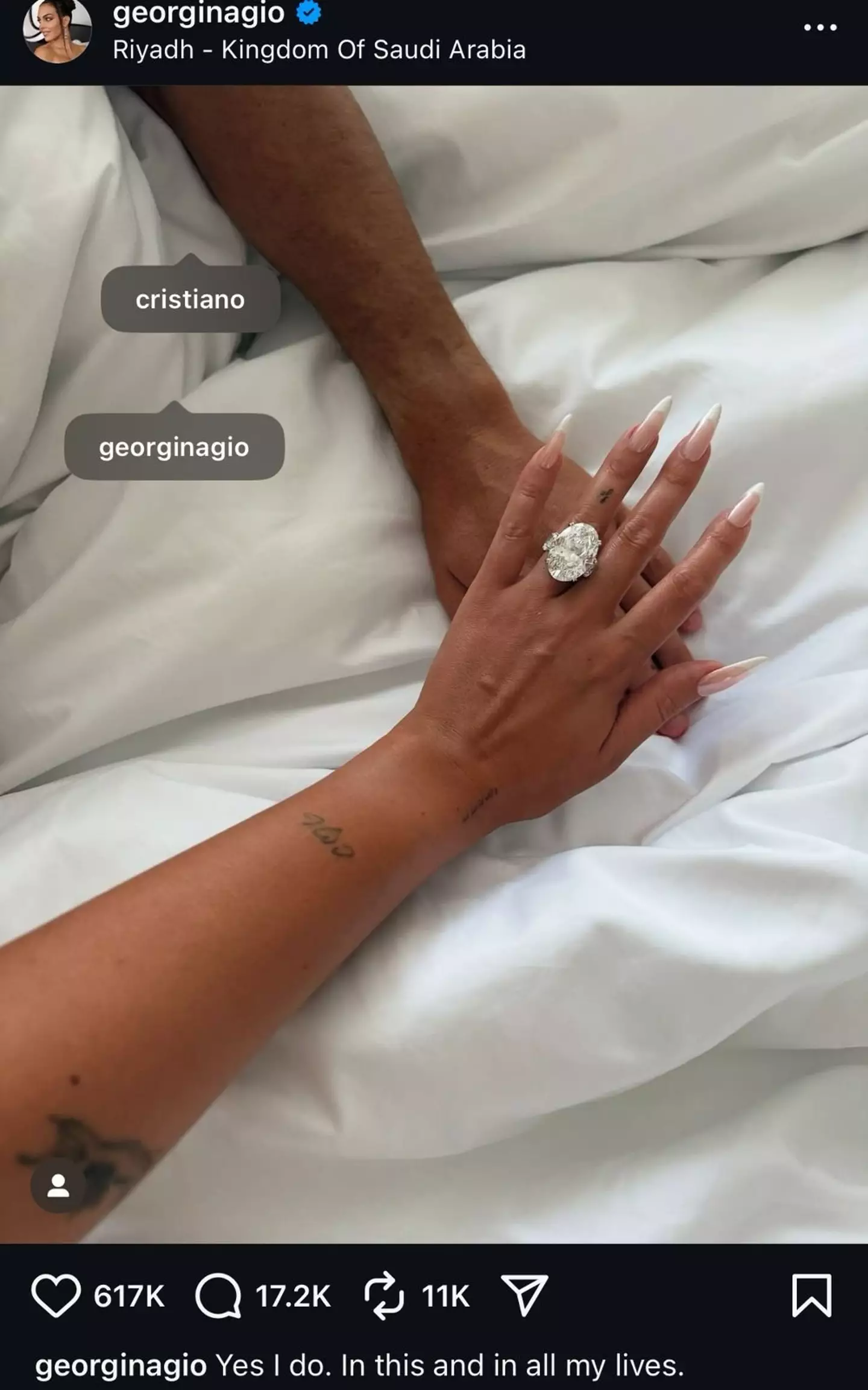 Cristiano Ronaldo and Georgina Rodriguez are engaged. Image: Instagram/Georgina Rodriguez