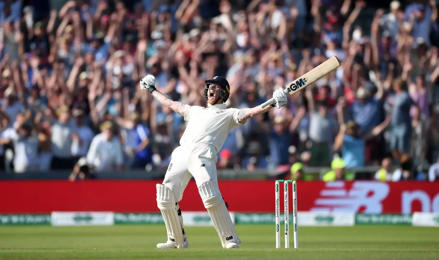 Ben Stokes celebrates after hitting the winning runs. Image: Getty