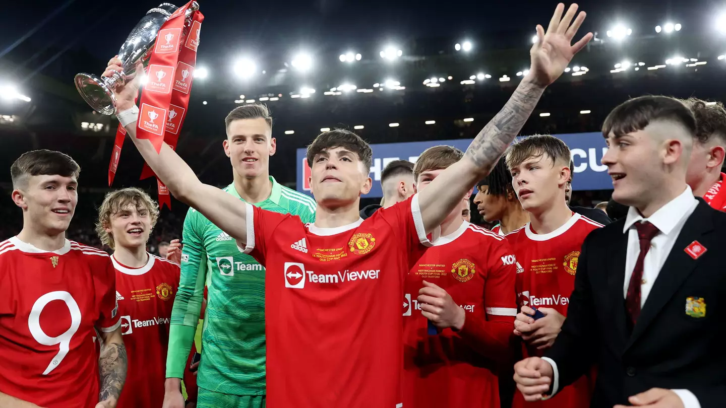 Alejandro Garnacho lifting the FA Youth Cup after netting twice in the final vs Nottingham Forest (Alamy)