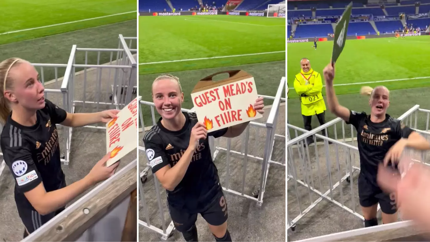 Footage showing Beth Mead being handed ‘Guest’ sign by Arsenal fans is absolutely brilliant